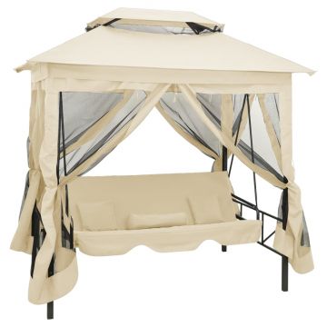 vidaXL Balansoar extensibil cu pavilion, alb crem