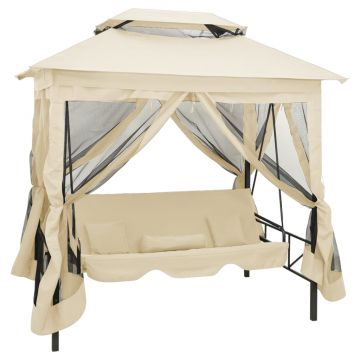 vidaXL Balansoar extensibil cu pavilion, alb crem