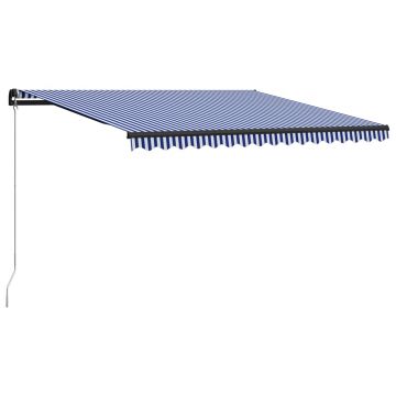 vidaXL Copertină retractabilă manual, albastru și alb, 450x300 cm