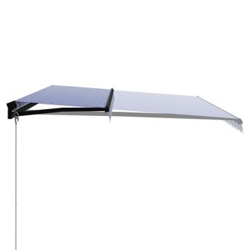 vidaXL Copertină retractabilă manual, albastru și alb, 500 x 300 cm vidaXL Copertină retractabilă manual, albastru și alb, 500 x 300 cm