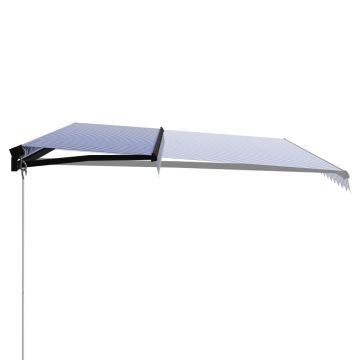 vidaXL Copertină retractabilă manual, albastru și alb, 500 x 300 cm