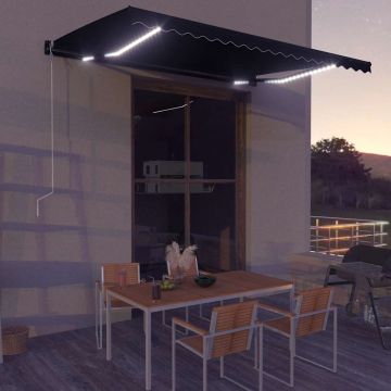 vidaXL Copertină retractabilă manual cu LED, antracit, 450 x 300 cm