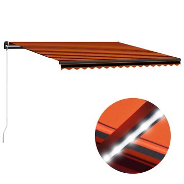 vidaXL Copertină retractabilă manual LED portocaliu/maro, 450 x 300 cm