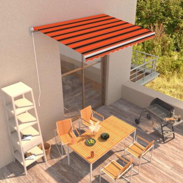 vidaXL Copertină retractabilă manual, portocaliu & maro, 350 x 250 cm