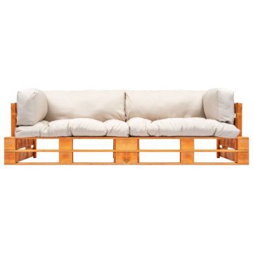 vidaXL Set canapea de grădină paleți cu perne nisipii 2 piese lemn pin