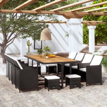 vidaXL Set mobilier de exterior 13 piese negru, poliratan, lemn acacia