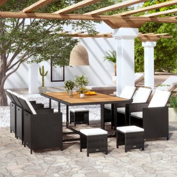 vidaXL Set mobilier de exterior cu perne, 11 piese, negru, poliratan