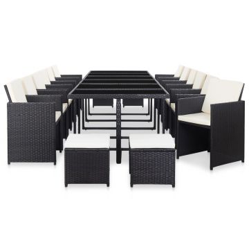 vidaXL Set mobilier de exterior cu perne, 17 piese, negru, poliratan