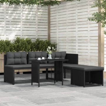 vidaXL Set mobilier de grădină, 4 piese, negru, poliratan