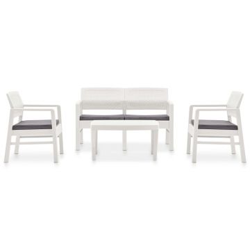 vidaXL Set mobilier de grădină cu perne, 4 piese, alb, plastic