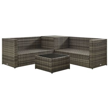 vidaXL Set mobilier de grădină cu perne, 4 piese, gri, poliratan