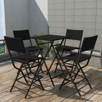 vidaXL Set mobilier exterior pliabil, 5 piese, negru oțel, poliratan