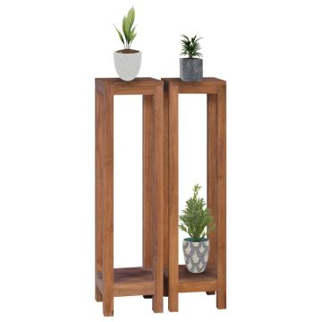 vidaXL Suporturi de plante, 2 piese, 25x25x100 cm, lemn masiv de tec
