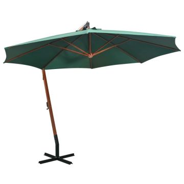 vidaXL Umbrelă de soare suspendată 350 cm, stâlp din lemn, verde