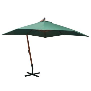 vidaXL Umbrelă de soare suspendată, stâlp de lemn, 300x300 cm, verde