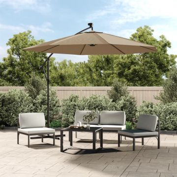 vidaXL Umbrelă în consolă cu LED și stâlp din oțel, taupe, 300 cm