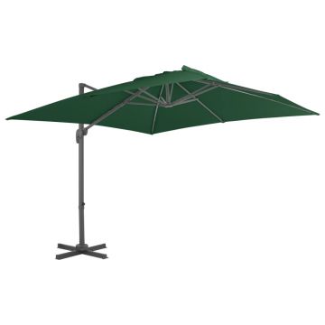 vidaXL Umbrelă suspendată cu stâlp din aluminiu, verde, 400x300 cm