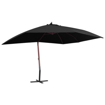 vidaXL Umbrelă suspendată cu stâlp din lemn, negru, 400 x 300 cm