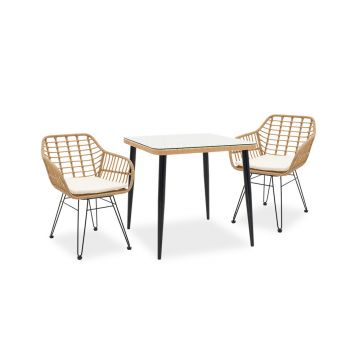 Set de gradina din 3 piese Pakoworld Naoki metal/sticla/poliratan