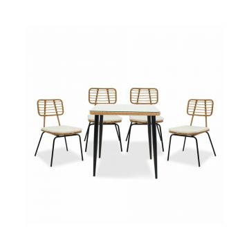 Set de gradina din 5 piese Pakoworld Naoki metal negru/poliratan natural
