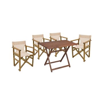 Set de gradina din lemn masiv de nuc Pakoworld Retto 5 piese crem