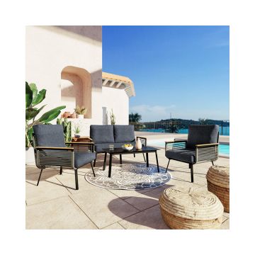 Set de gradina Pakoworld Lipari 4 piese aluminiu negru