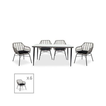 Set de gradina Pakoworld Naoki 7 piese metal negru/poliratan gri