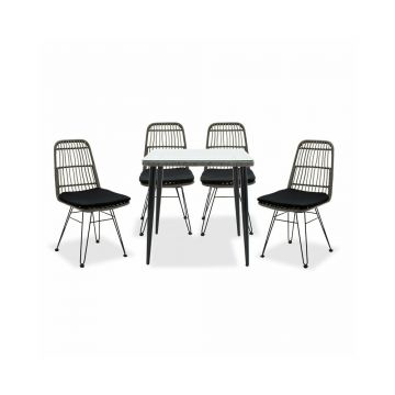 Set de gradina Pakoworld Naoki metal negru/poliratan gri 5 piese