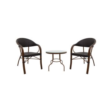 Set de gradina Pakoworld Paula 3 piese metal/sticla maro