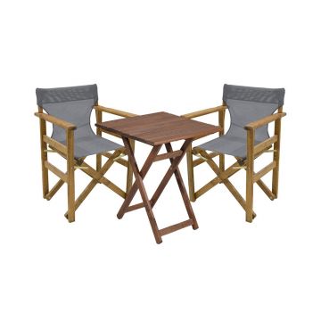 Set de gradina Pakoworld Retto din lemn masiv de nuc 3 piese gri