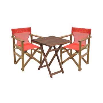 Set de gradina Pakoworld Retto lemn masiv de nuc 3 piese rosu