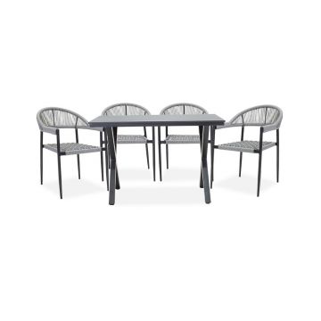 Set de gradina Pakoworld Tiana 5 piese metal/poliratan negru