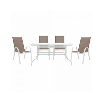 Set de gradina Pakoworld Valor-Calan 5 piese metal alb/maro