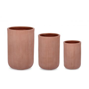 Set ghivece pentru exterior 3 piese Ribbed, Bizzotto, Ø37.5 x 55.5 cm, fibra de sticla si argila, teracota