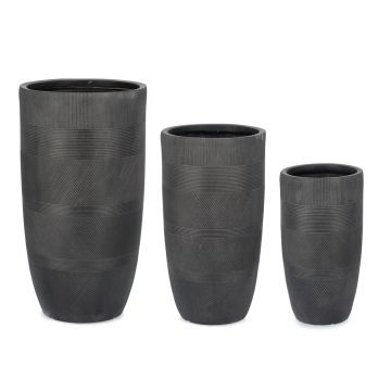 Set ghivece pentru exterior 3 piese Rigo, Bizzotto, Ø37 x 70 cm, fibre de lut, antracit