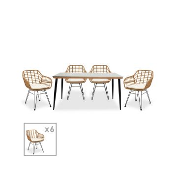 Set pentru gradina Pakoworld Naoki 7 piese metal negru/poliratan natural