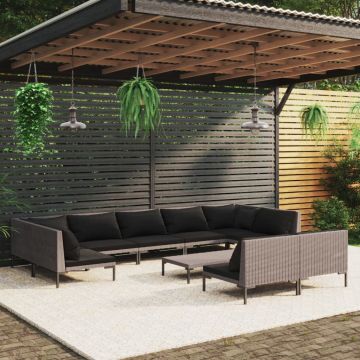 vidaXL Set mobilier de grădină cu perne 10 piese gri închis poliratan