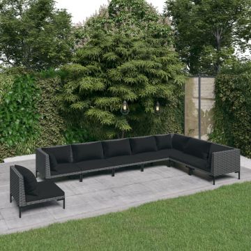 vidaXL Set mobilier de grădină cu perne 8 piese gri închis poliratan