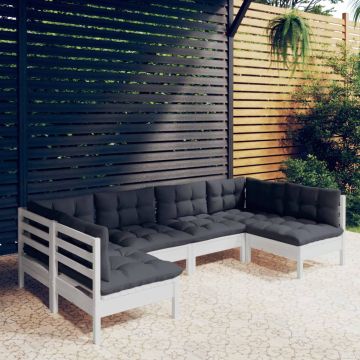 vidaXL Set mobilier grădină cu perne, 6 piese, alb, lemn masiv de pin