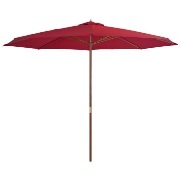 vidaXL Umbrelă de soare de exterior cu stâlp din lemn, vișiniu, 350 cm