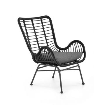 Fotoliu fix din ratan sintetic cu picioare metalice, Iikka II Negru, l71xA70xH94 cm