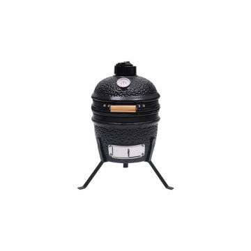 Gratar cu afumatoare 2-in-1 kamado, negru, 56 cm, ceramica