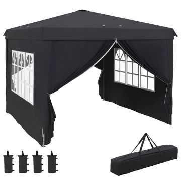 Outsunny Cort cu Copertina Pliabila de 3x3m, Adapost pentru Soare, Reglabil in Inaltime, Geanta de Transport si Saci de Nisip pentru Exterior, Gri