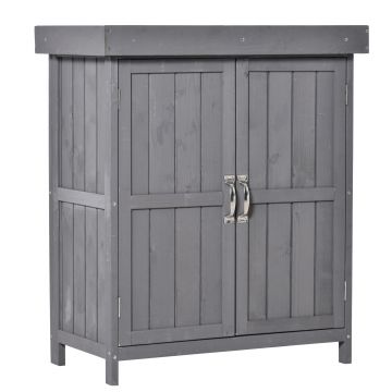 Outsunny Dulap de Gradina cu 2 Rafturi si  2 Usi, Lemn, 74x43x88 cm, culoarea lemnului | Aosom Romania