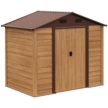 Outsunny Magazie de Grădină cu Uși Glisante, Magazie pentru Scule cu Structură din Oțel, 152x236x209cm, Lemn Natural | Aosom Romania