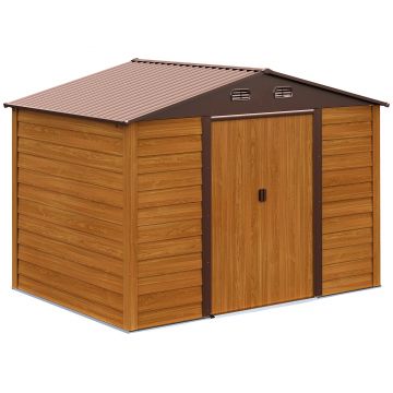 Outsunny Magazie de gradina pentru scule, din otel cu usi culisante si guri de ventilatie, 278x195x215cm, maro | Aosom Romania