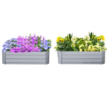 Outsunny Set de 2 Paturi pentru Legume Inaltate cu Fund deschis, Jardiniera din Metal pentrru Plante, Legume Arbusti, 100x100x30cm, Gri | Aosom RO