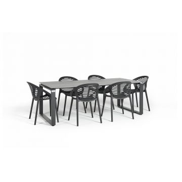 Set mobilier de grădină pentru 6 persoane cu scaune negre Joanna și masă Strong, 100 x 210 cm