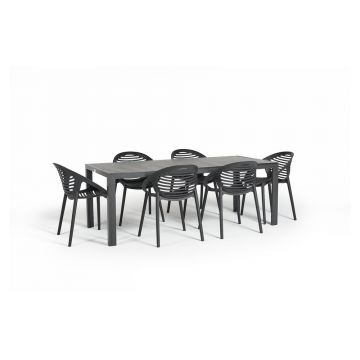 Set mobilier de grădină pentru 6 persoane cu scaune negre Joanna și masă Viking, 90 x 205 cm