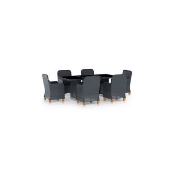 Set mobilier exterior cu perne, 7 piese, gri inchis, poliratan